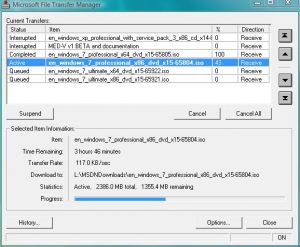 Image of MSDN Windows 7 Download file transfer progress