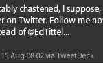 Tweet that announced my new twitter handle: @ETittel