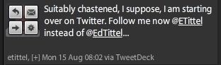 Tweet that announced my new twitter handle: @ETittel