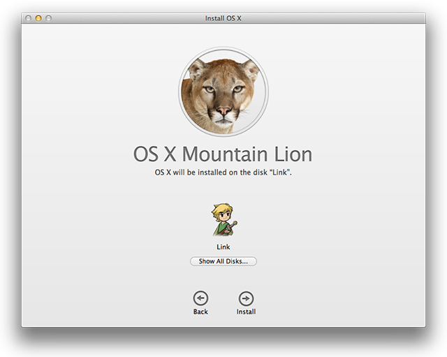 Home screen for the OS X Mountain Lion installer