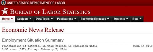 Banner from Employment Situation Summary for January 2014