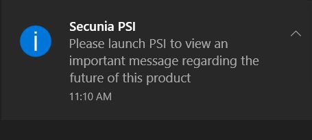 Bye Bye Secunia PSI notification