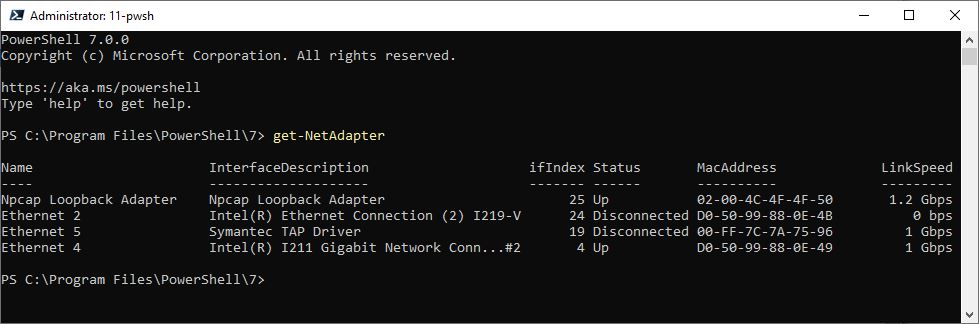 Identify Active Win10 Network Adapter.ps7-getnetadap