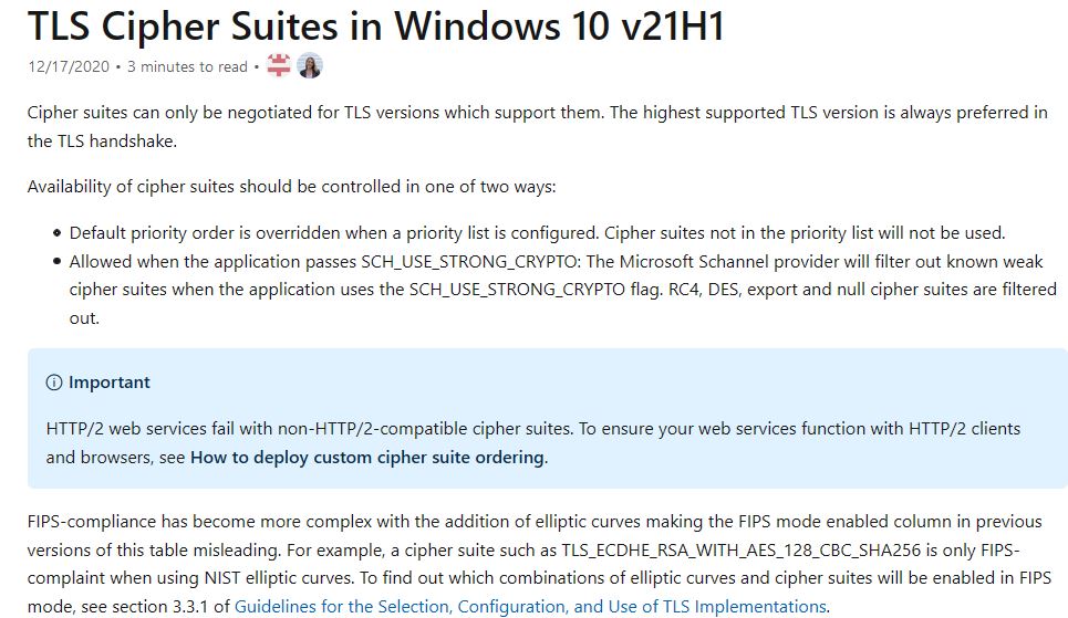 TLS Cipher Suites Doc Quietly Confirms 21H1 Release Coming Soon, along with nomenclature and immanent availability.