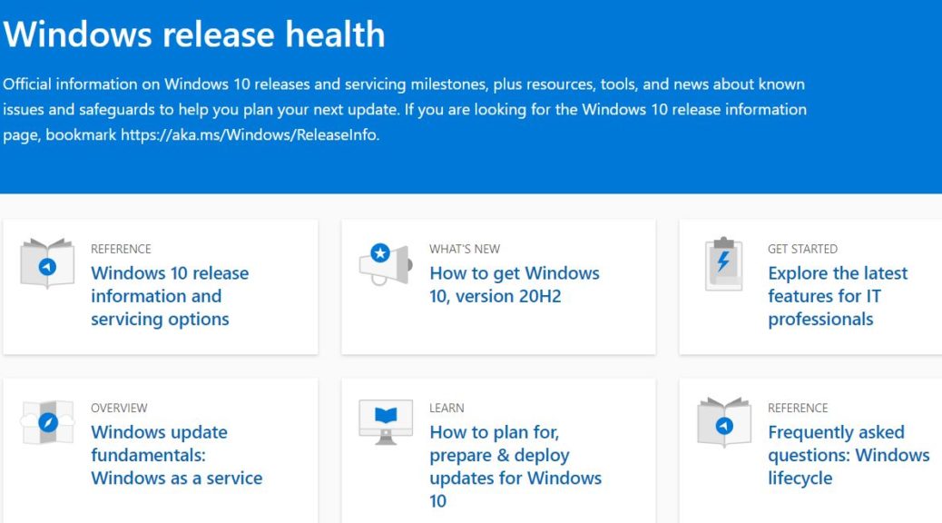 Windows Release Health Gets MS Makeover: page header.