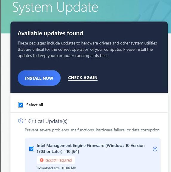 Lenovo Vantage Updates Take Patience: updates with reboots must be applied individually.