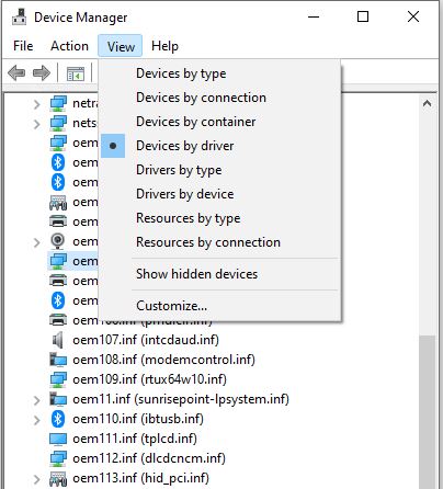 DevMgr Gets View Devices by Driver Option