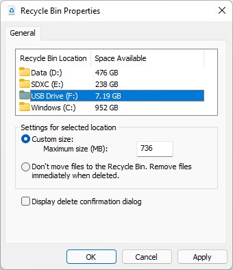 Quick Win11 Reghack Shows Removables Recycle Bin though you can always check its properties