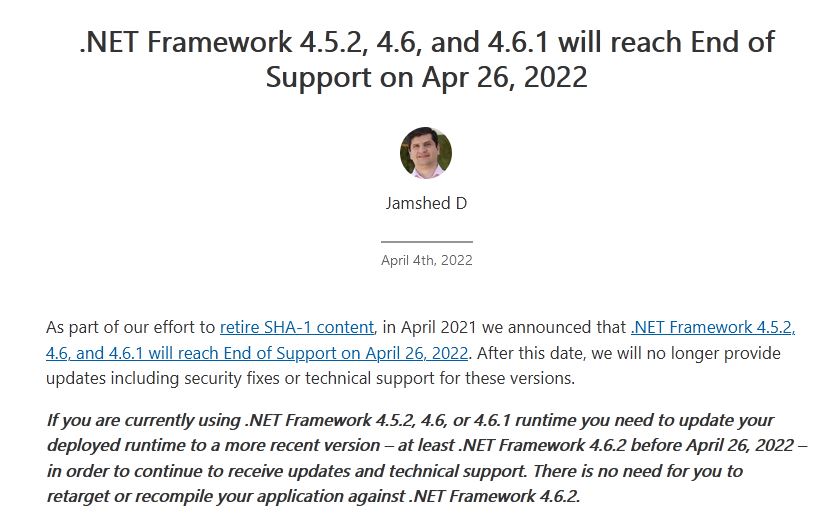 Various .NET Versions Facing EoS Soon