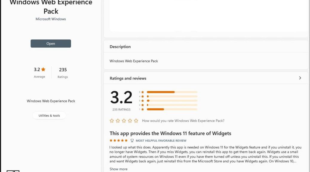 Windows Web Experience Pack Enables Widgets