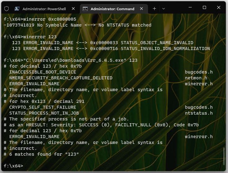 Winerror versus Err