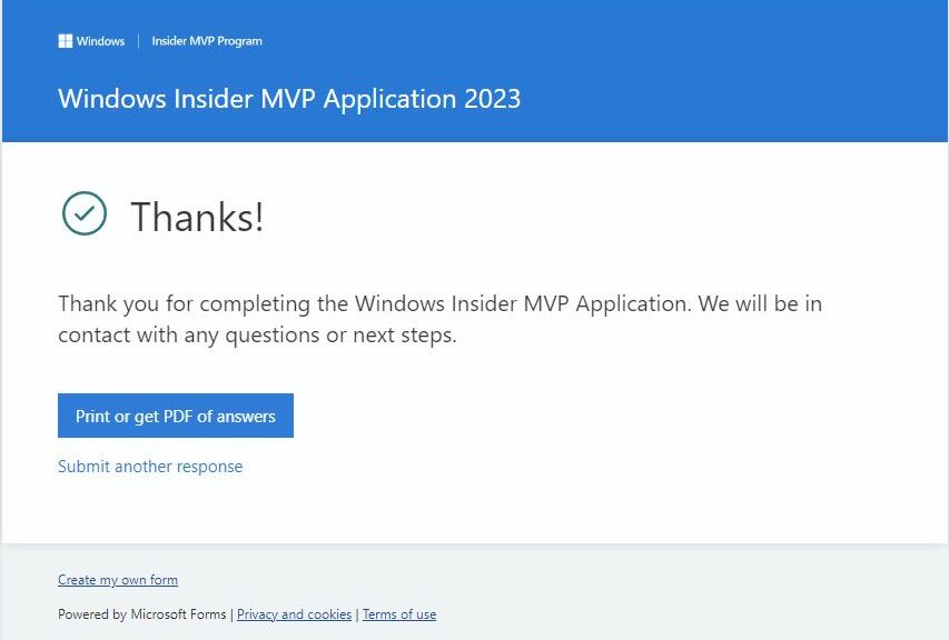 2023 Windows Insider MVP Application