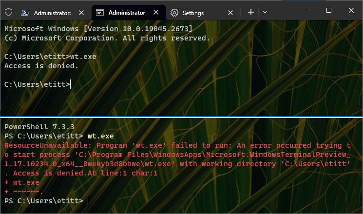 Strange wt.exe Windows Terminal Behavior