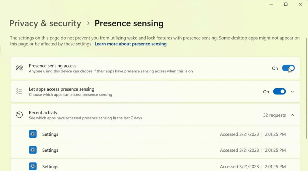 No Windows 11 Presence Sensing