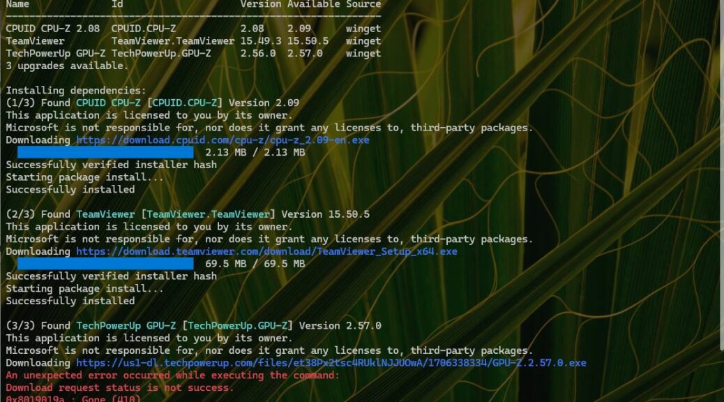 Winget GPU-Z 2.57.0 Download Error