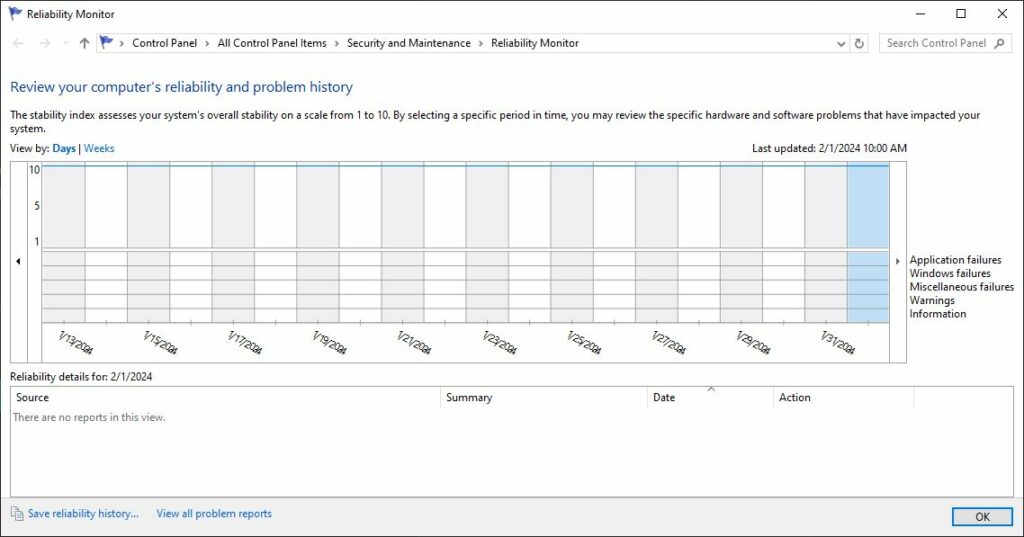 No Details Means Reset Reliability Monitor.blank