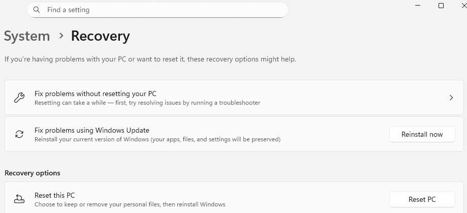 Recent Updates Bork Reset Option
