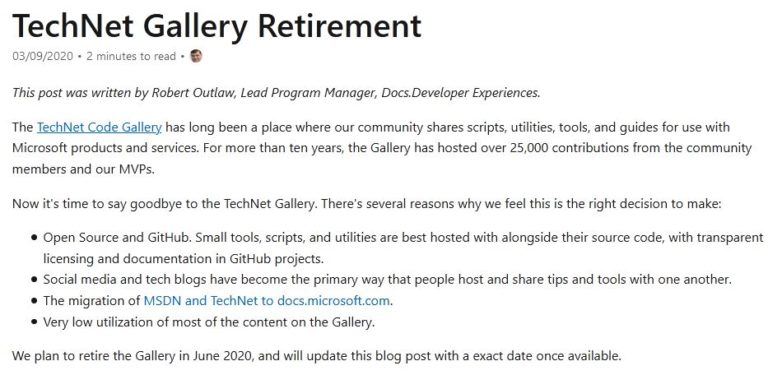 {WED} Microsoft Technet Gallery Retires June 2020 - Ed Tittel