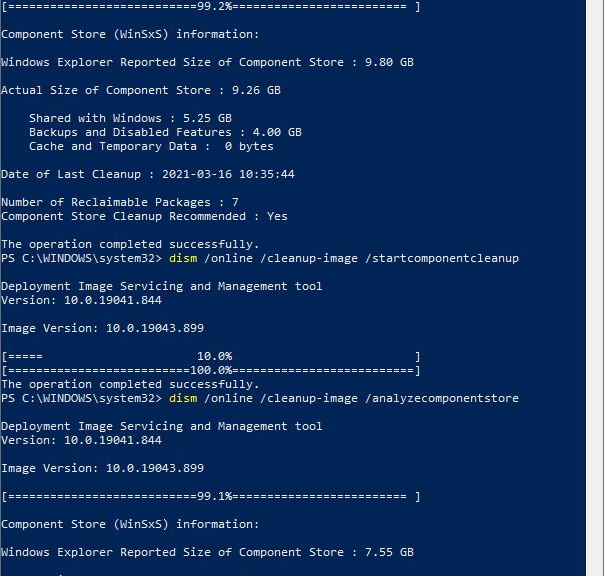 Interesting Partial 21H1 Component Store Cleanup: 2 reclaimable packages stay behind.