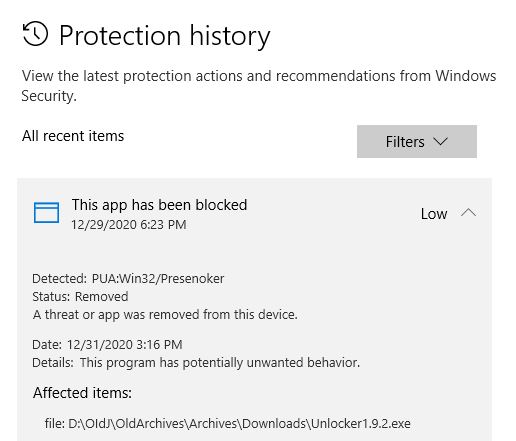 Multiple Methods Clear Defender Threat History but it proves necessary to wipe the contents of history.log to remove now-obsolete warnings.