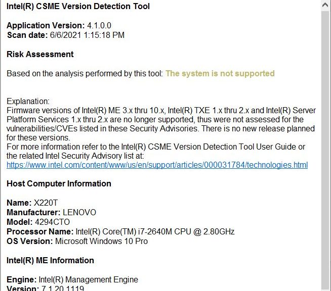 Pondering IME Recovery State Issues: intel detection tool