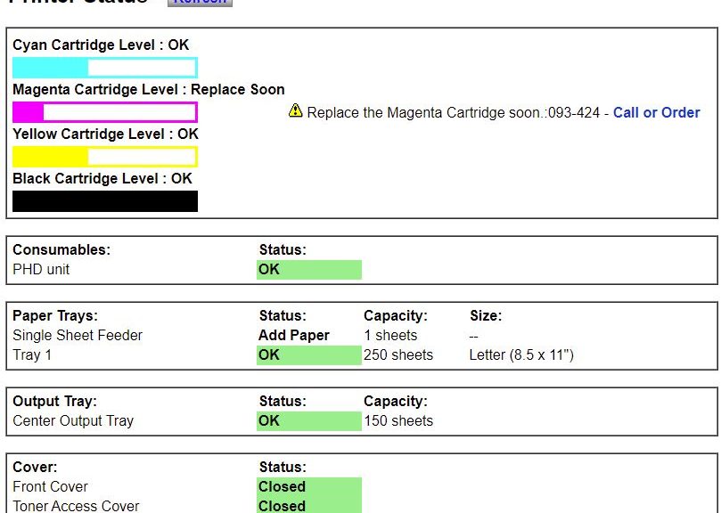 Printer IPv4 Address Produces Report Interface