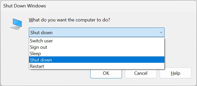 Finding New Windows 11 Shutdown Dialog Box