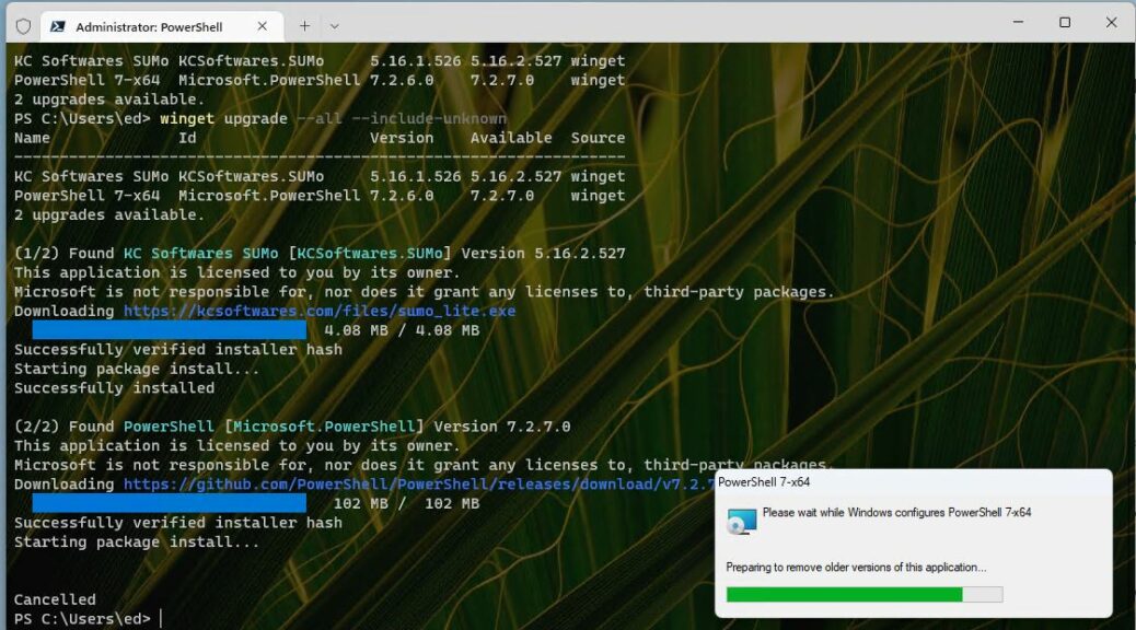Winget Updates PowerShell 7.2.7
