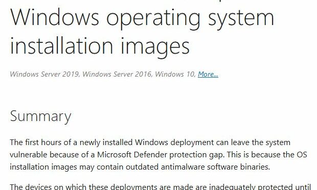 MS Defender Update Targets Deployment Images