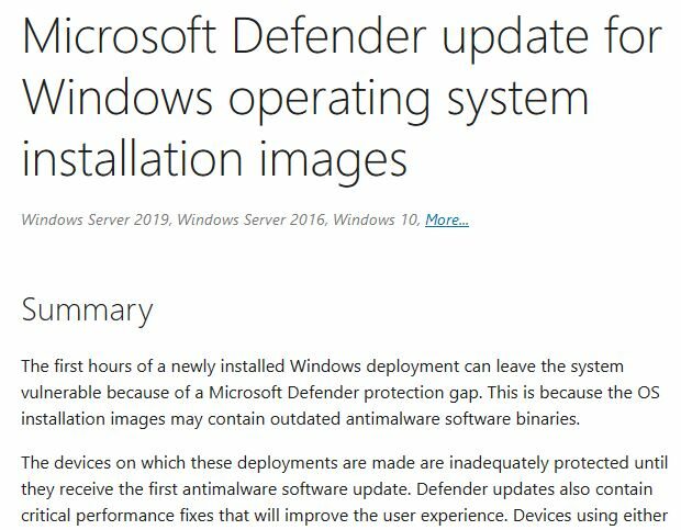 MS Defender Update Targets Deployment Images