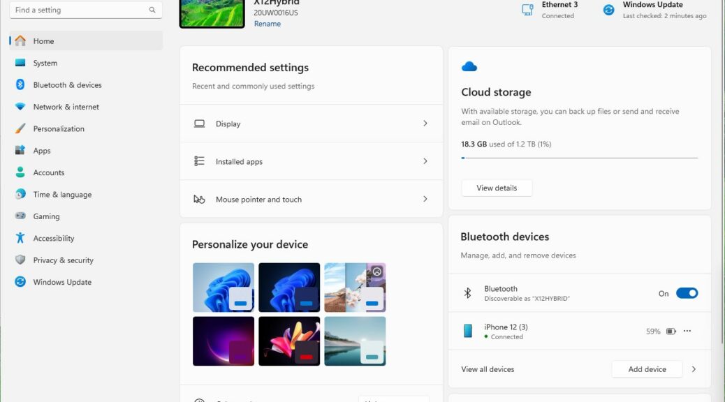 New Windows 11 Settings Home