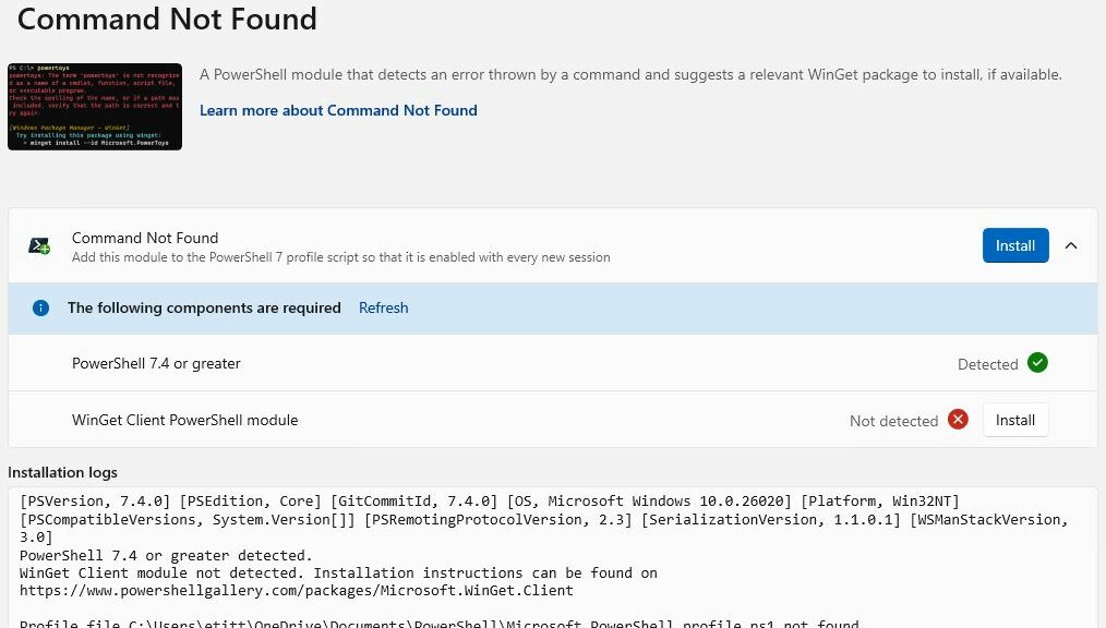 Bringing Up PowerToys Command Not Found