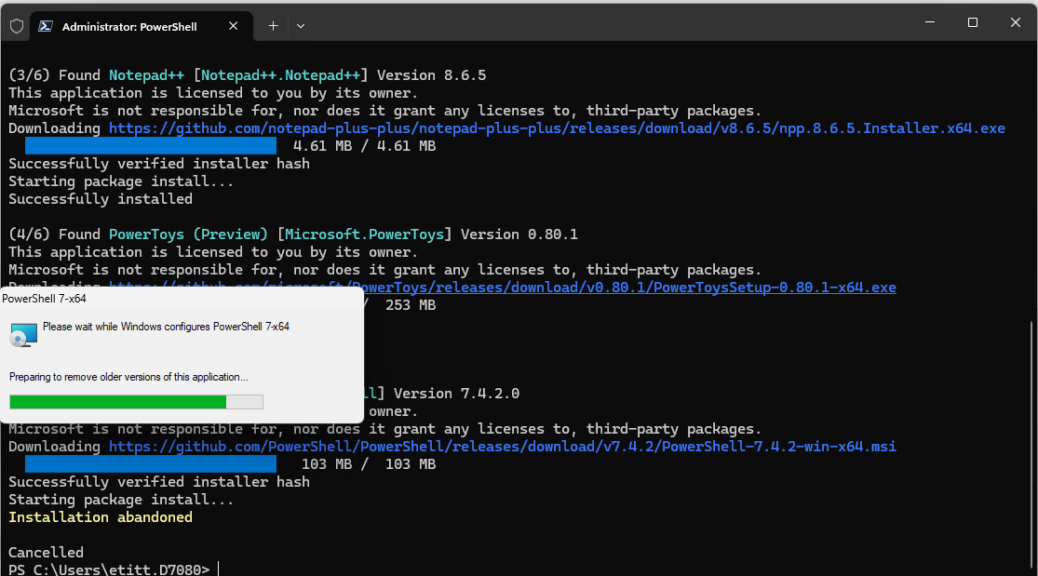 PowerShell Install Goes Cancelled to Abandoned