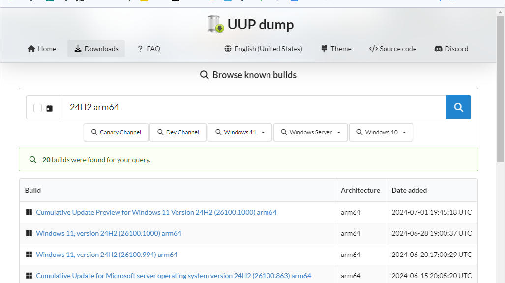 UUPDump Covers ARM64 ISOs