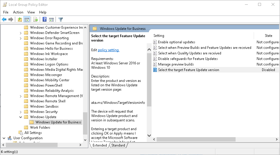 Undoing Enterprise Version WU Defaults