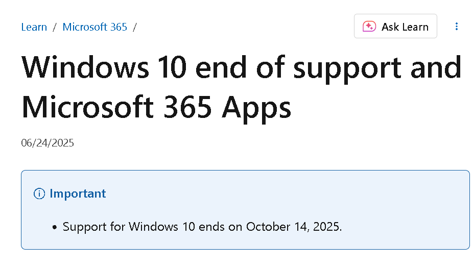 Microsoft 365 Apps Get EOS Dates