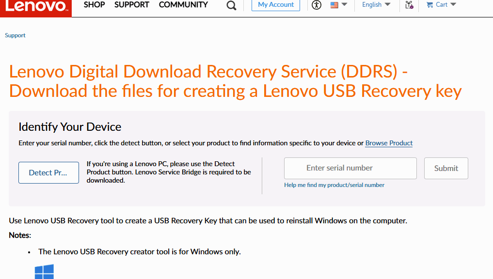 Lenovo Digital Download Recovery Service