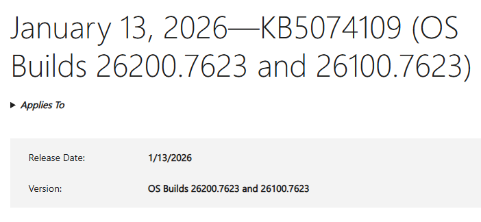 Odd Restart Following KB5074109