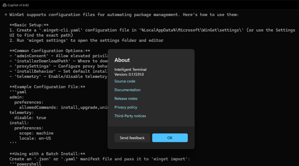 Using Copilot on Intelligent Terminal