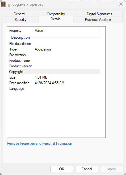 GnuGB Properties Window Explains WinGet Pin